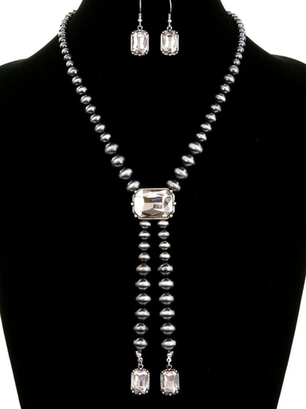 Western Cowgirl Boho Faux Navajo Pearl Crystal Necklace & Earrings SET NEW - Picture 2 of 3